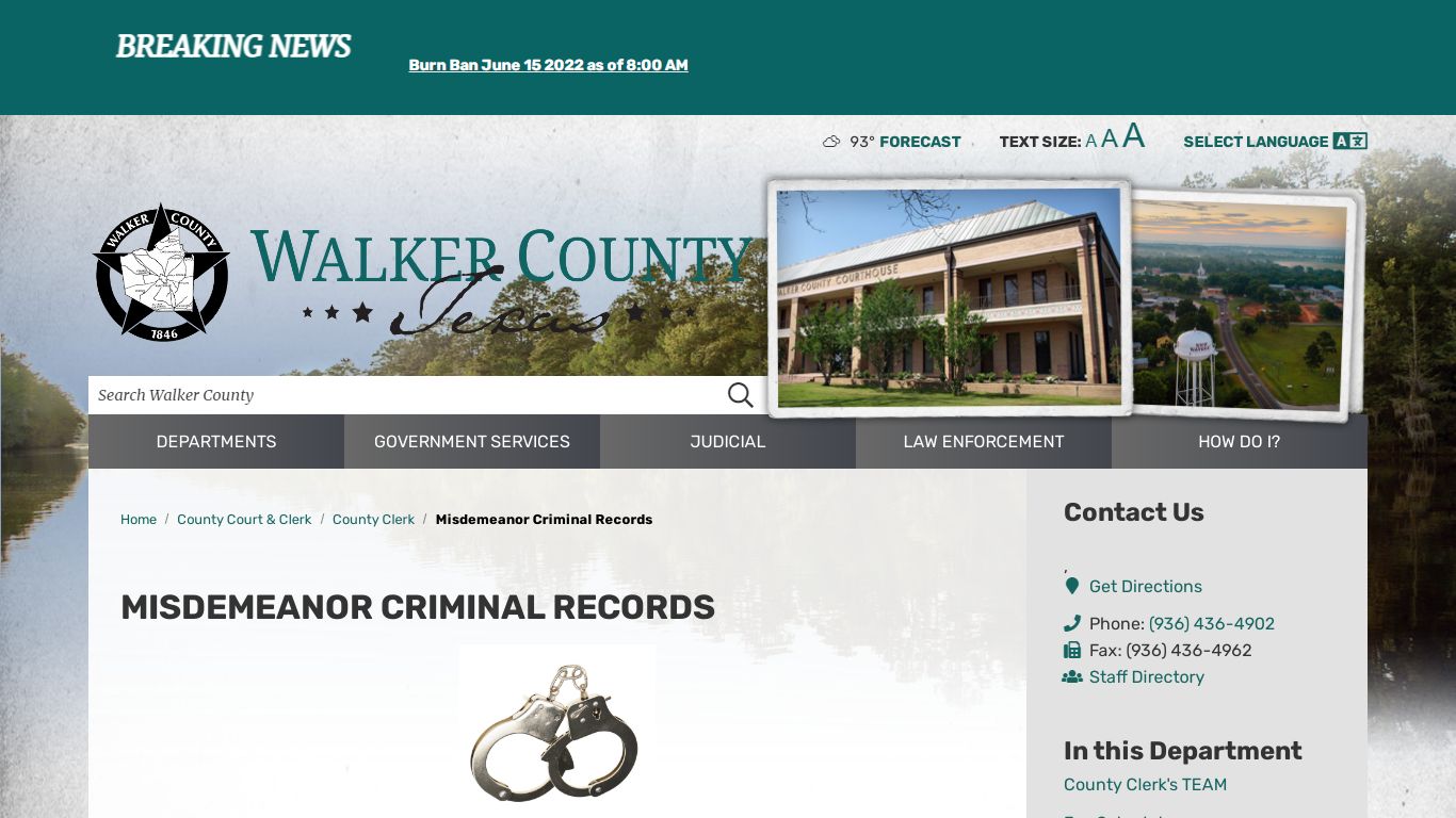 Misdemeanor Criminal Records - Walker County, Texas